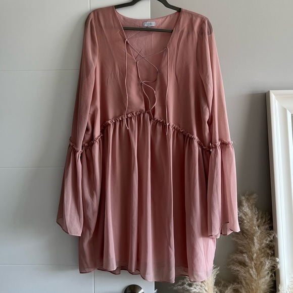Tobi Pink Babydoll Lace Up Dress - XL - Picture 2 of 9